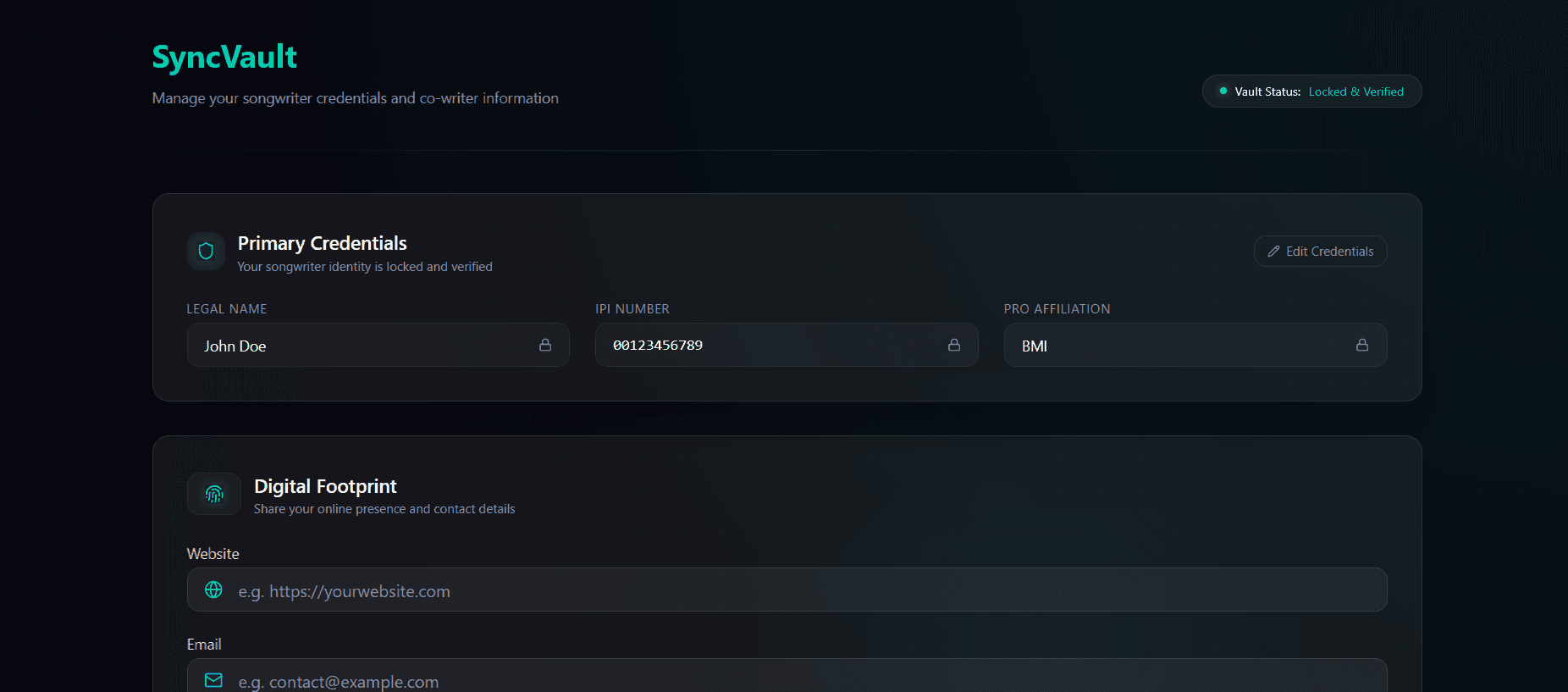 SyncVault interface